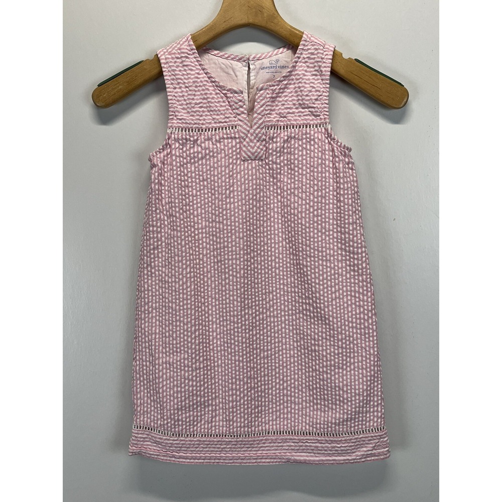 Vineyard Vines Hibiscus Seersucker Shift Dress Sz 7 GUC Girls Pink White beach